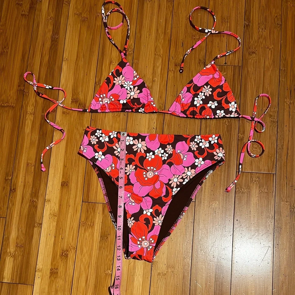 Frankie’s Bikinis Tropics Tia String Bikini Top 2XL Jenna High Waist Bottom XL